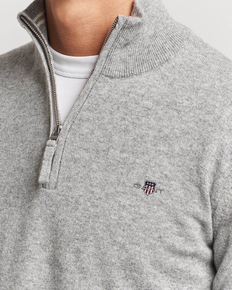 Hombres | Jerséis y prendas de punto | GANT | Lamsbwool Half Zip Grey Melange