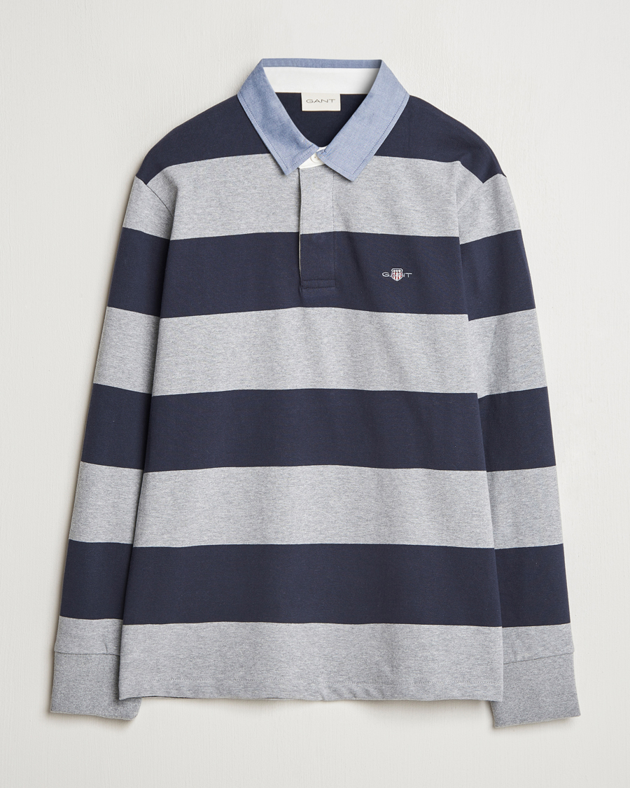 Hombres | Jerséis y prendas de punto | Gant | Chambray Striped Heavy Rugger Grey Melange