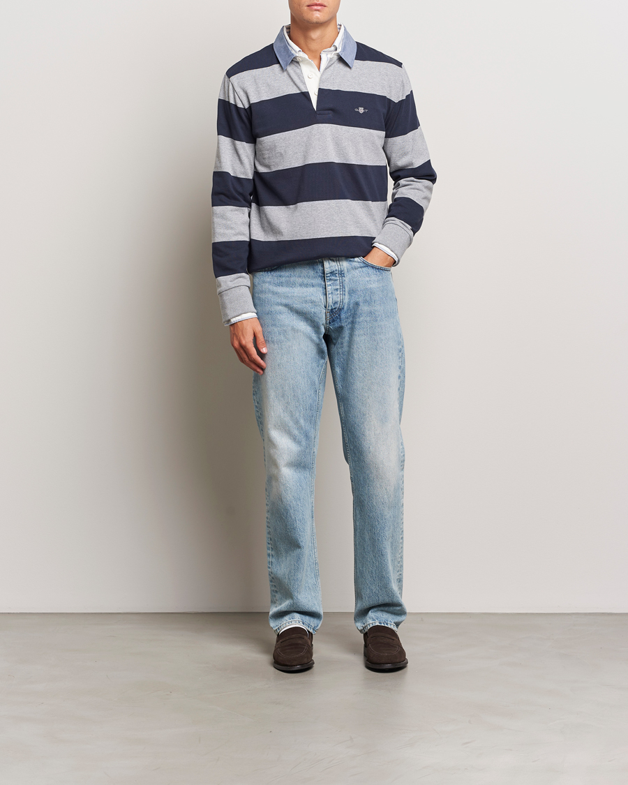 Hombres | Jerséis y prendas de punto | Gant | Chambray Striped Heavy Rugger Grey Melange
