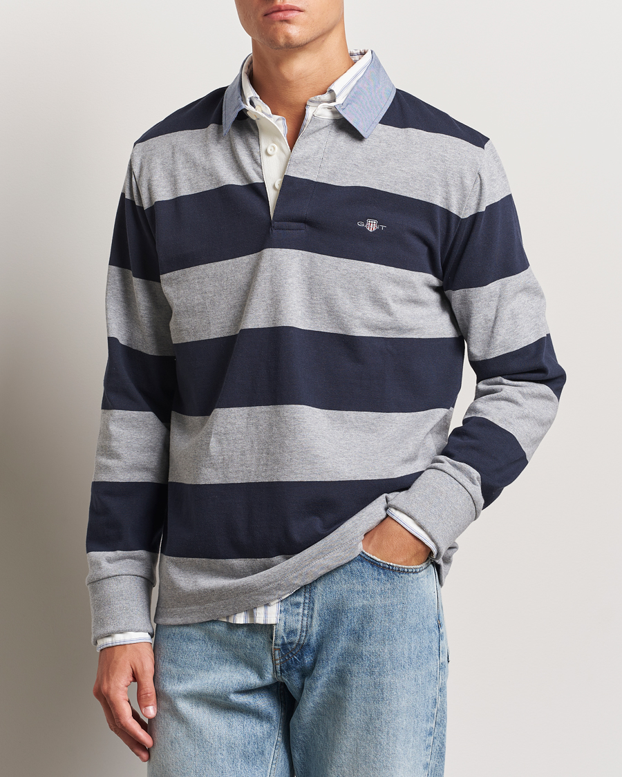 Hombres | Jerséis y prendas de punto | Gant | Chambray Striped Heavy Rugger Grey Melange