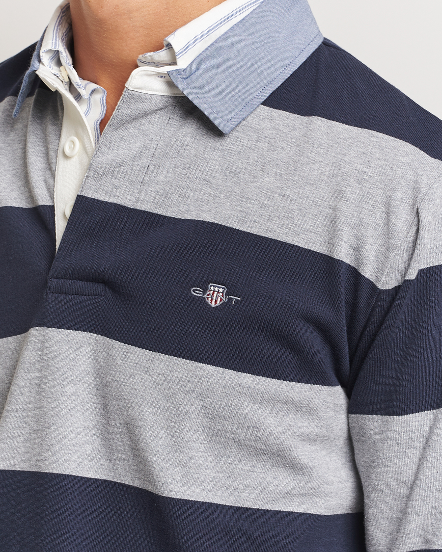 Hombres | Jerséis y prendas de punto | Gant | Chambray Striped Heavy Rugger Grey Melange
