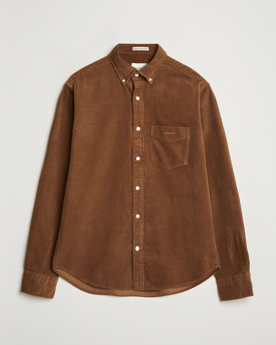 Hombres | Camisas | GANT | Regular Fit Corduroy Shirt Brown Melange