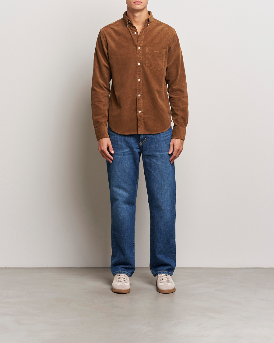 Hombres | Camisas | GANT | Regular Fit Corduroy Shirt Brown Melange