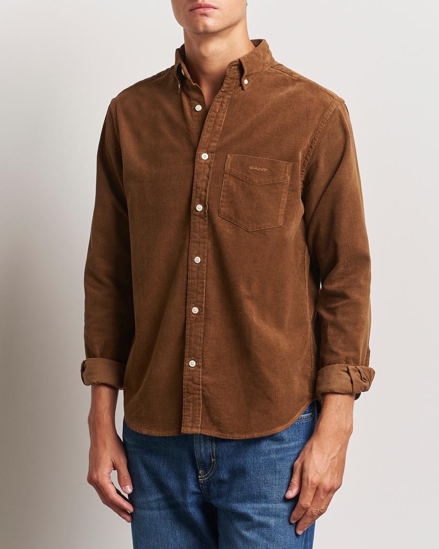 Hombres | Camisas | GANT | Regular Fit Corduroy Shirt Brown Melange