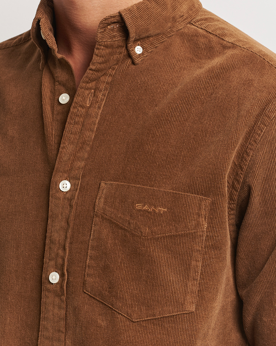 Hombres | Camisas | GANT | Regular Fit Corduroy Shirt Brown Melange