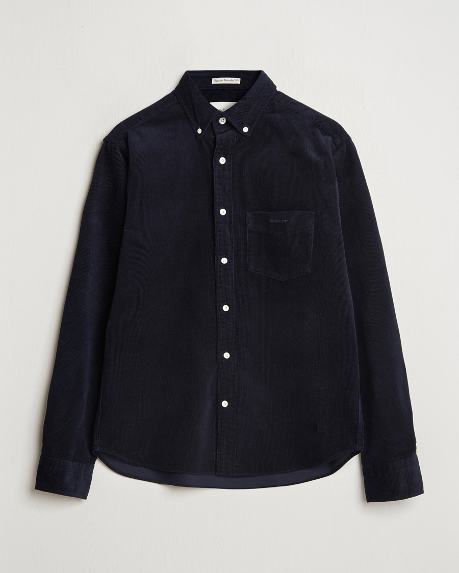 Hombres | Camisas | GANT | Regular Fit Corduroy Shirt Evening Blue