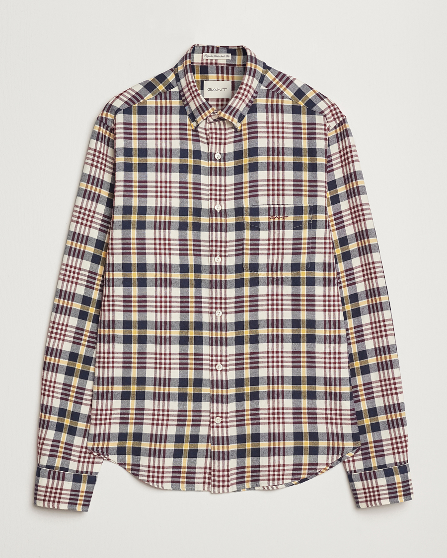 Hombres | Camisas | Gant | Regular Flannel Plaid Shirt Cream