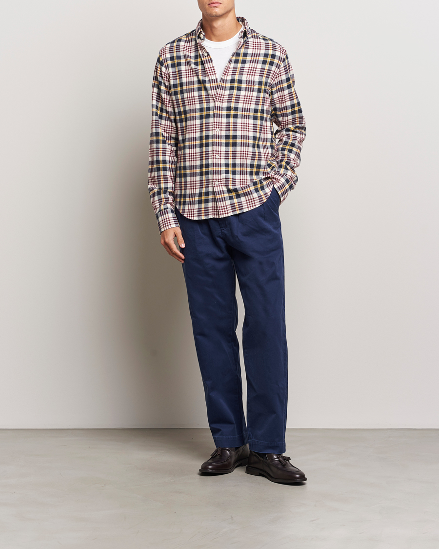 Hombres | Camisas | Gant | Regular Flannel Plaid Shirt Cream