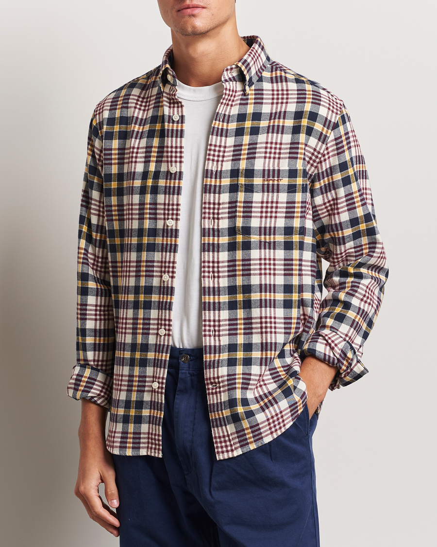 Hombres | Camisas | Gant | Regular Flannel Plaid Shirt Cream