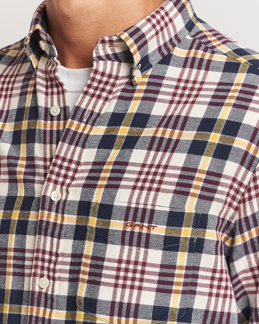 Hombres | Camisas | Gant | Regular Flannel Plaid Shirt Cream
