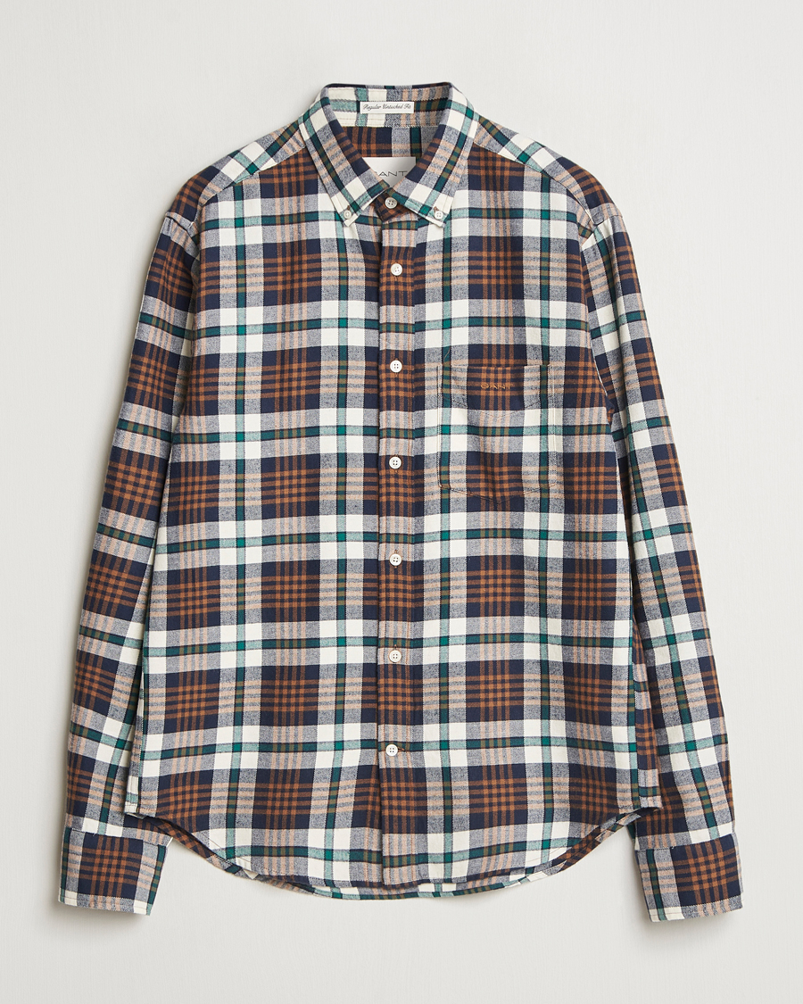 Hombres | Camisas | Gant | Regular Flannel Plaid Shirt Cacao Brown