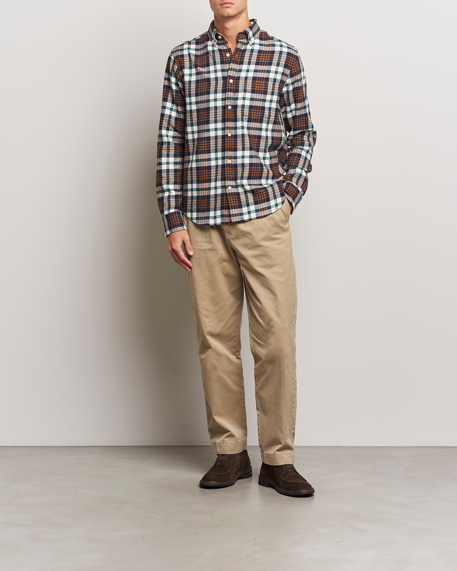 Hombres | Camisas | Gant | Regular Flannel Plaid Shirt Cacao Brown