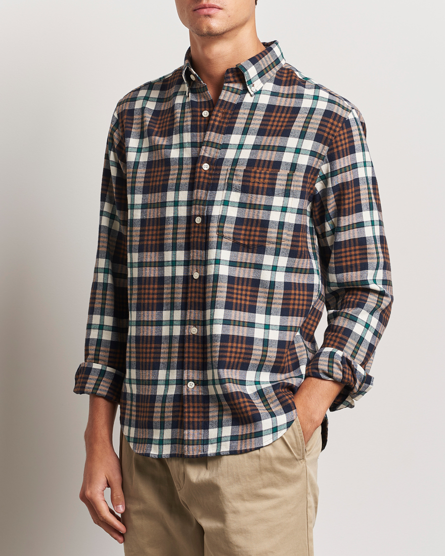 Hombres | Camisas | Gant | Regular Flannel Plaid Shirt Cacao Brown