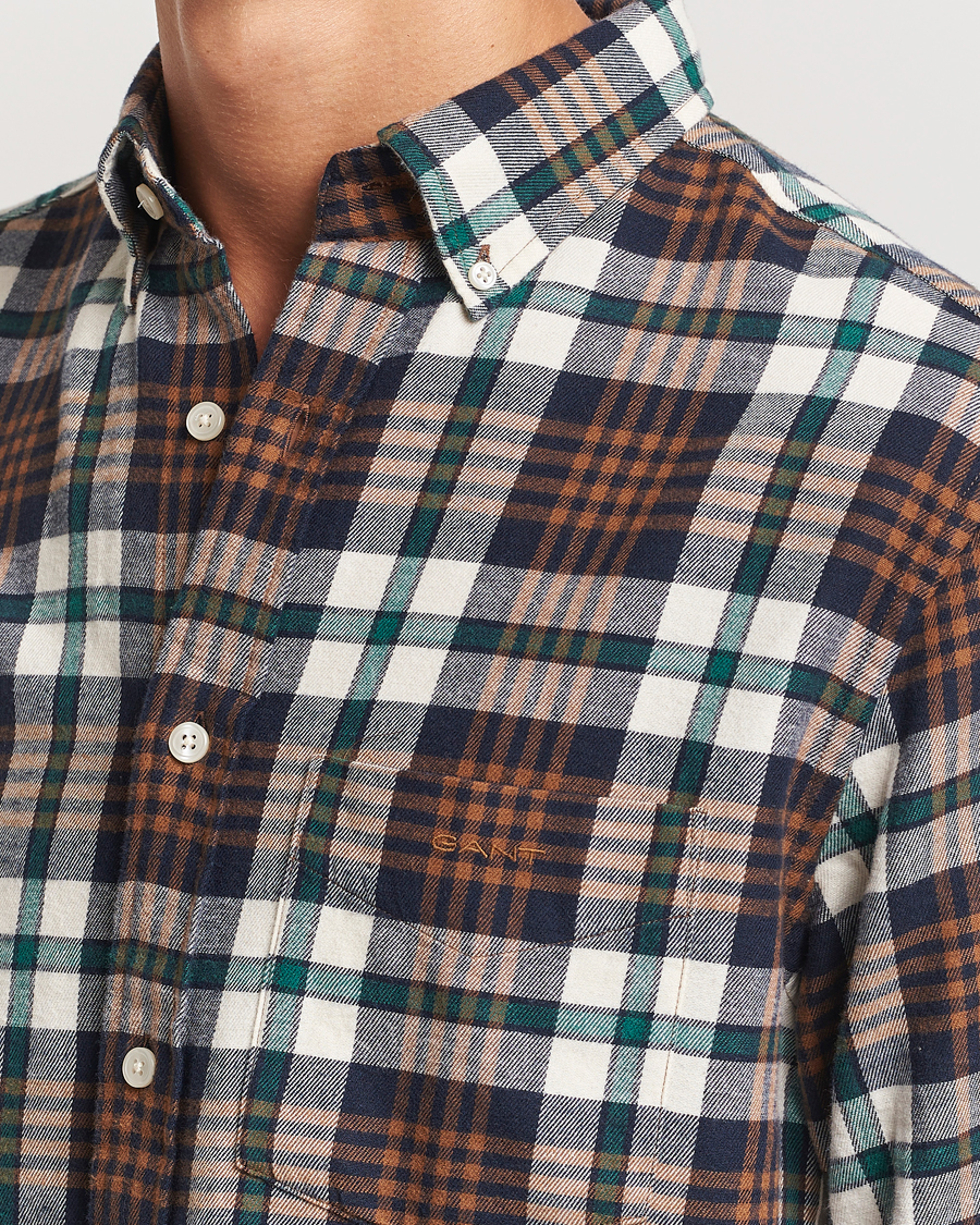 Hombres | Camisas | Gant | Regular Flannel Plaid Shirt Cacao Brown