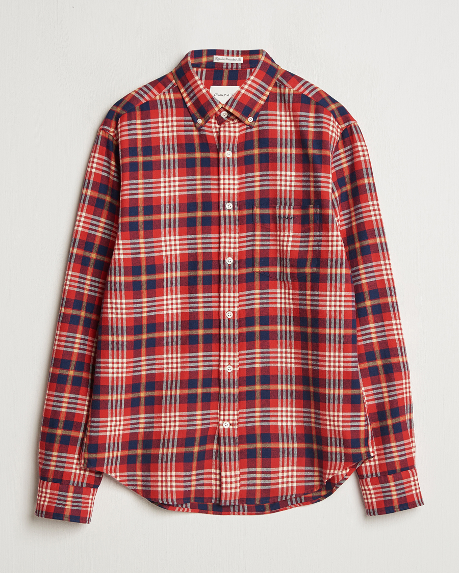 Hombres | Camisas | GANT | Regular Flannel Plaid Shirt Ruby Red