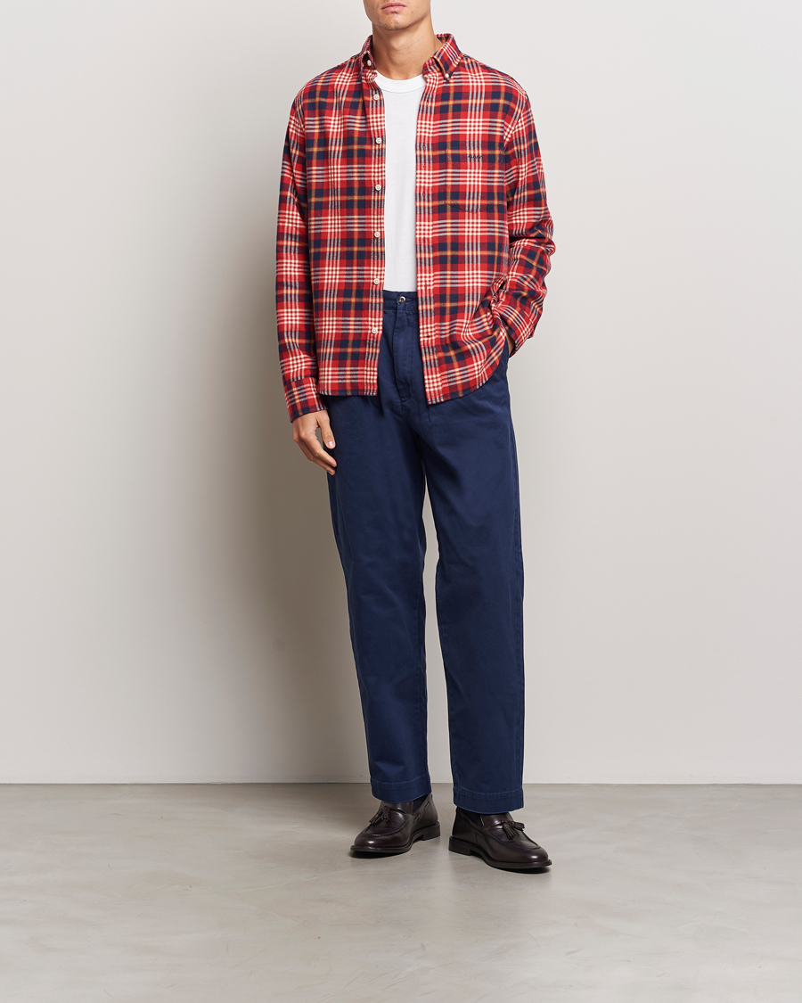 Hombres | Camisas | GANT | Regular Flannel Plaid Shirt Ruby Red