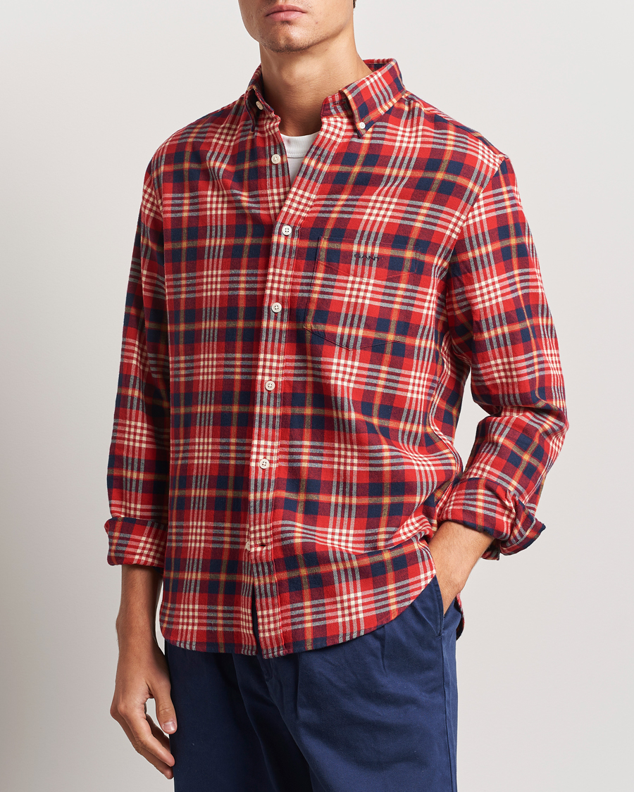 Hombres | Camisas | GANT | Regular Flannel Plaid Shirt Ruby Red