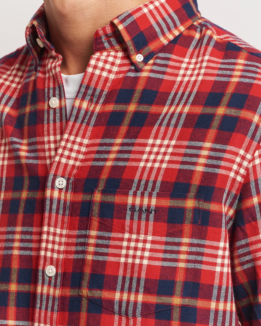 Hombres | Camisas | GANT | Regular Flannel Plaid Shirt Ruby Red