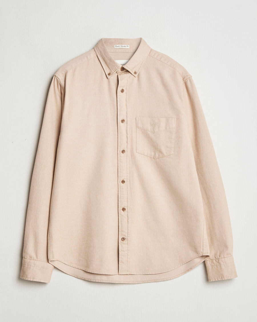 Hombres | Camisas | Gant | Regular Herringbone Flannel Shirt Caramel Beige