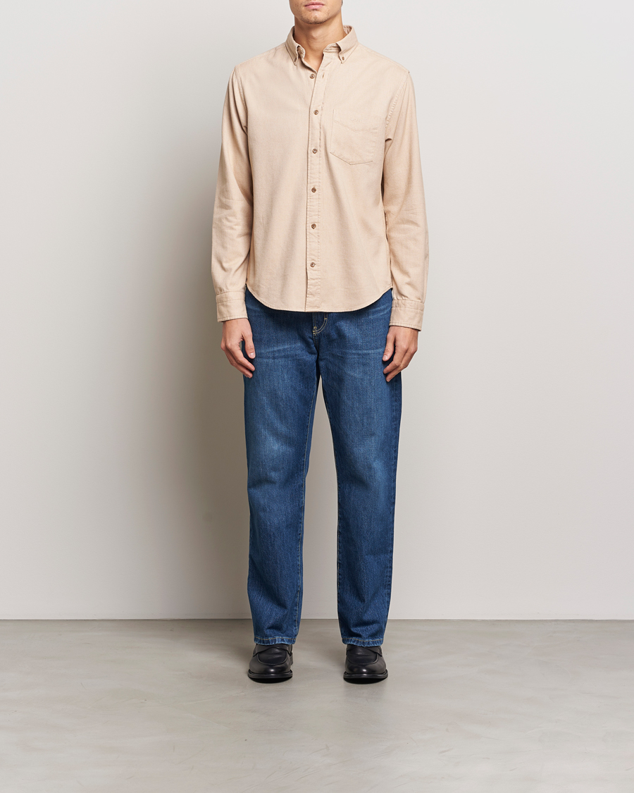 Hombres | Camisas | Gant | Regular Herringbone Flannel Shirt Caramel Beige