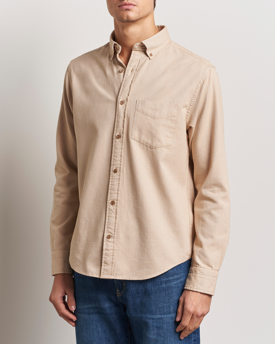 Hombres | Camisas | Gant | Regular Herringbone Flannel Shirt Caramel Beige