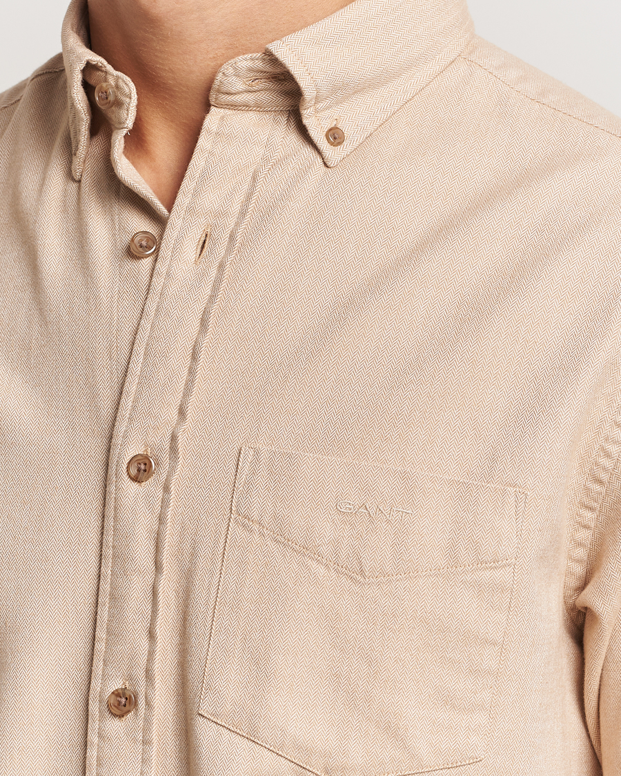 Hombres | Camisas | Gant | Regular Herringbone Flannel Shirt Caramel Beige