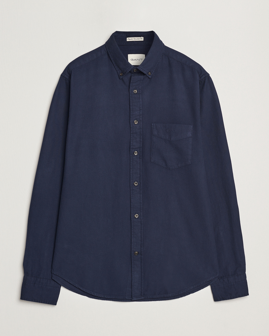 Hombres | Camisas | Gant | Regular Herringbone Flannel Shirt Evening Blue