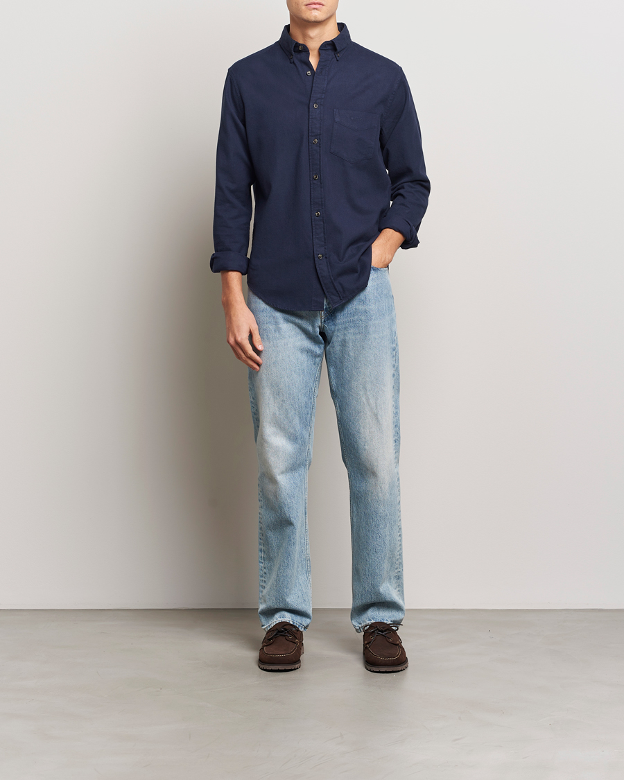 Hombres | Camisas | GANT | Regular Herringbone Flannel Shirt Evening Blue
