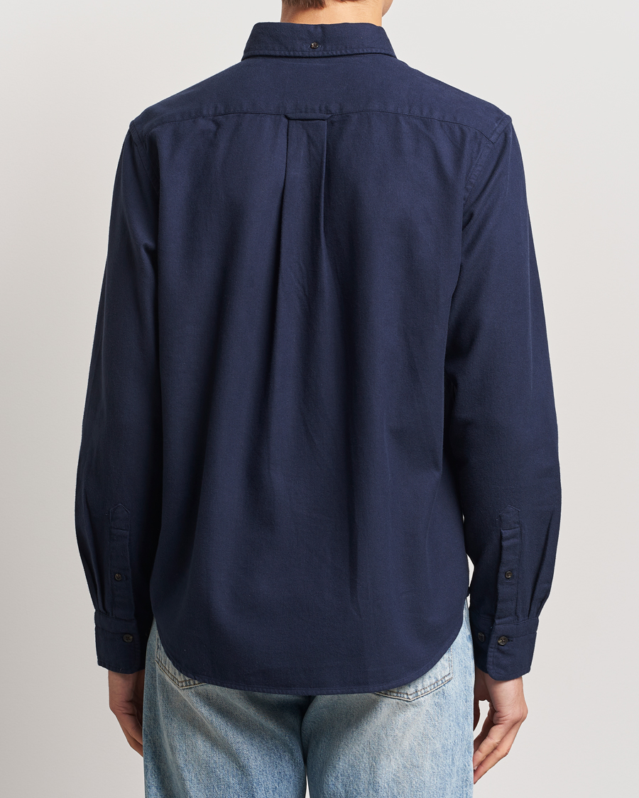 Hombres | Camisas | GANT | Regular Herringbone Flannel Shirt Evening Blue