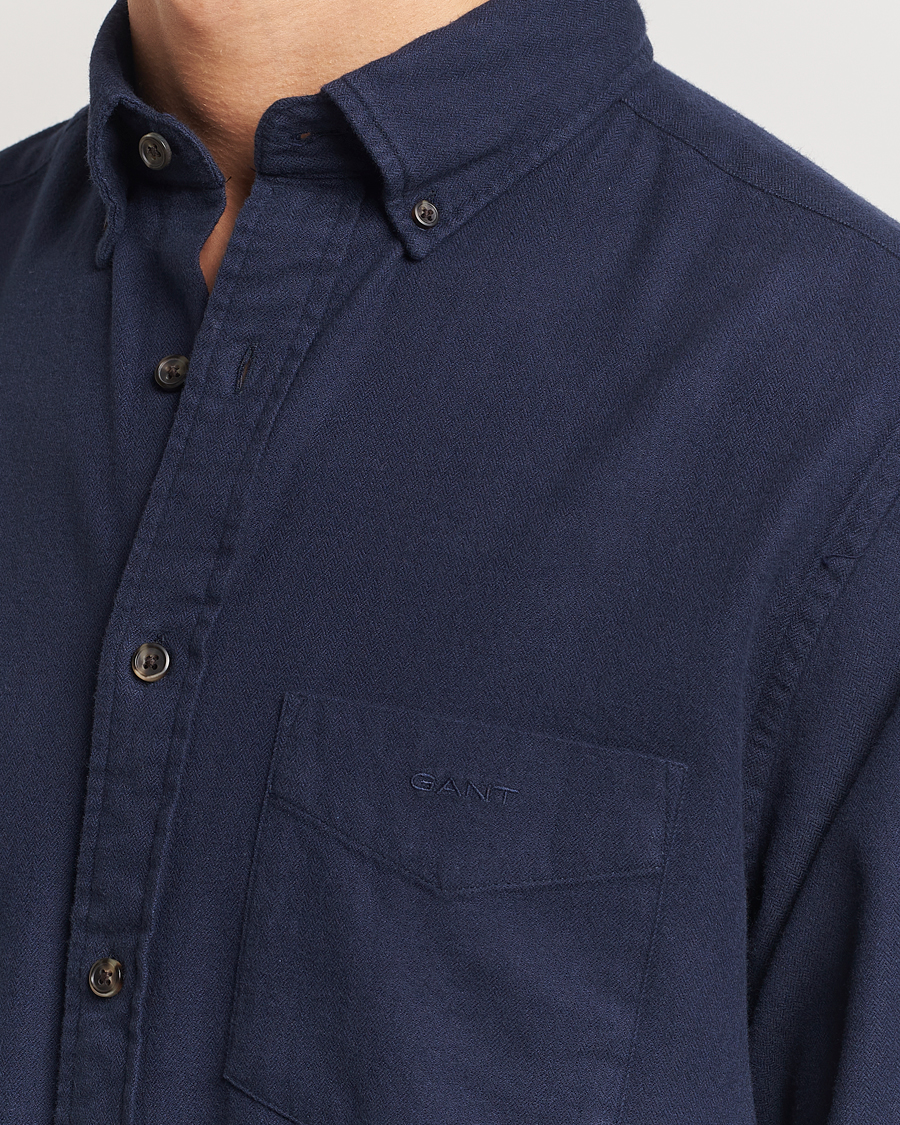 Hombres | Camisas | GANT | Regular Herringbone Flannel Shirt Evening Blue