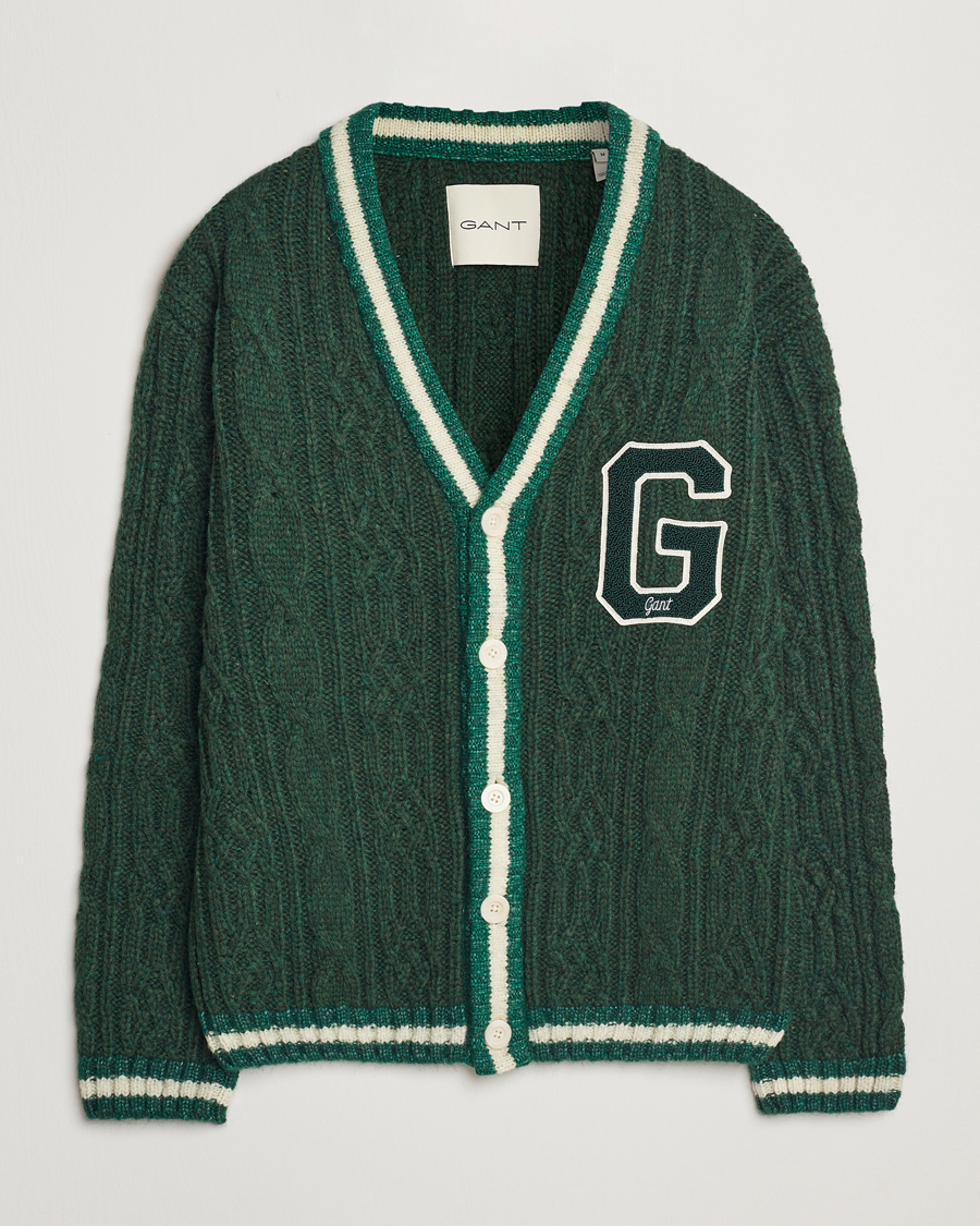 Hombres | Jerséis y prendas de punto | GANT | Seasonal G Cable V-neck Cardigan Tartan Green