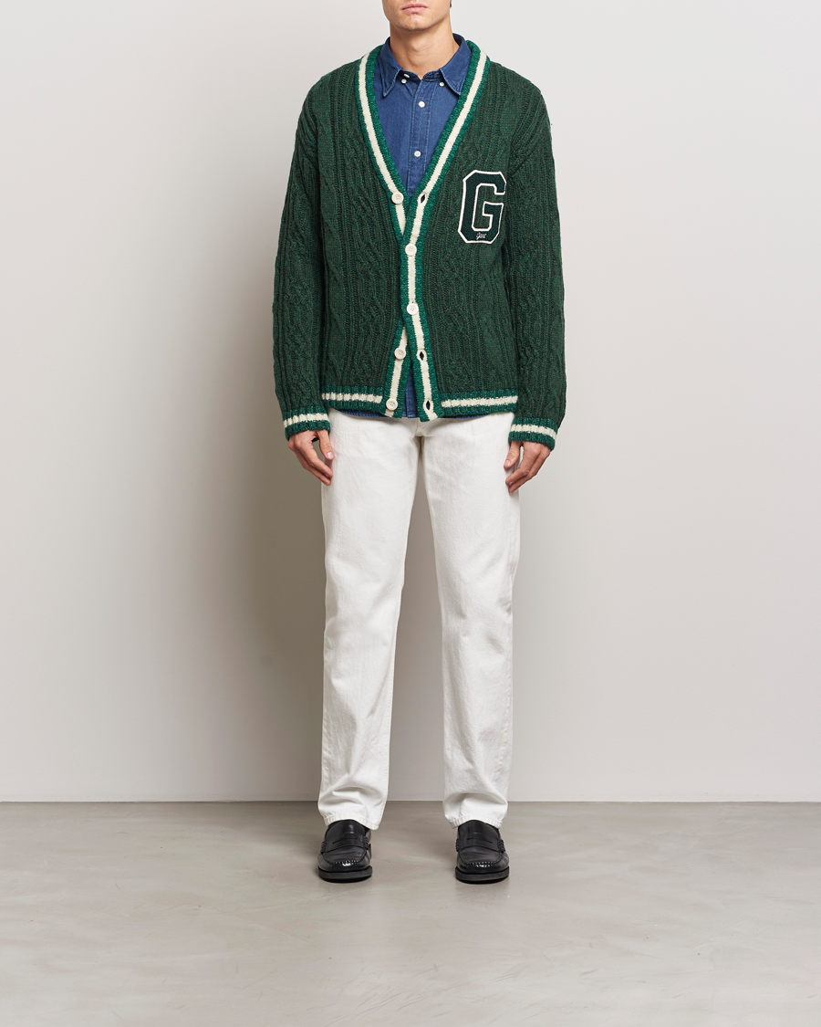 Hombres | Jerséis y prendas de punto | GANT | Seasonal G Cable V-neck Cardigan Tartan Green
