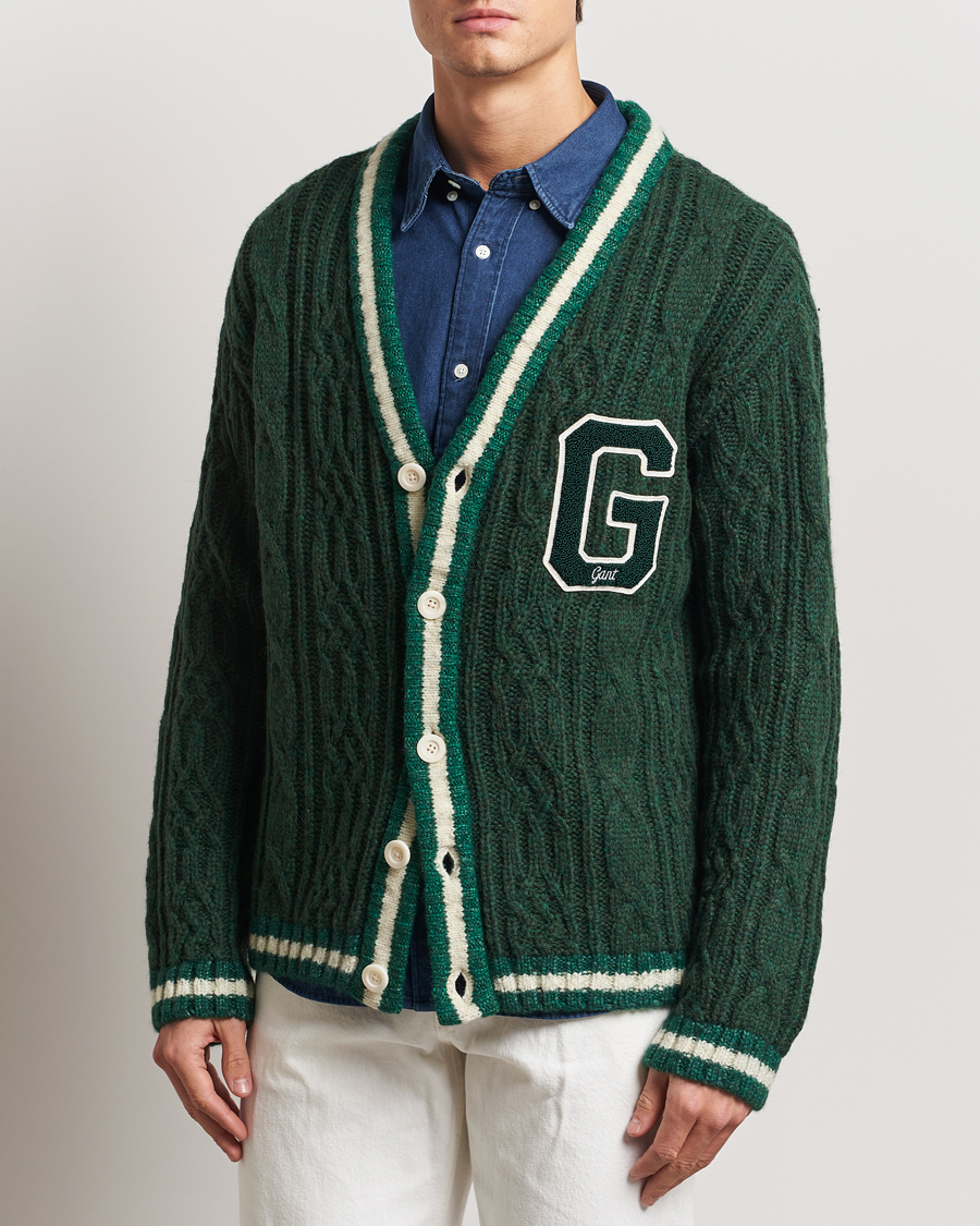 Hombres | Jerséis y prendas de punto | GANT | Seasonal G Cable V-neck Cardigan Tartan Green