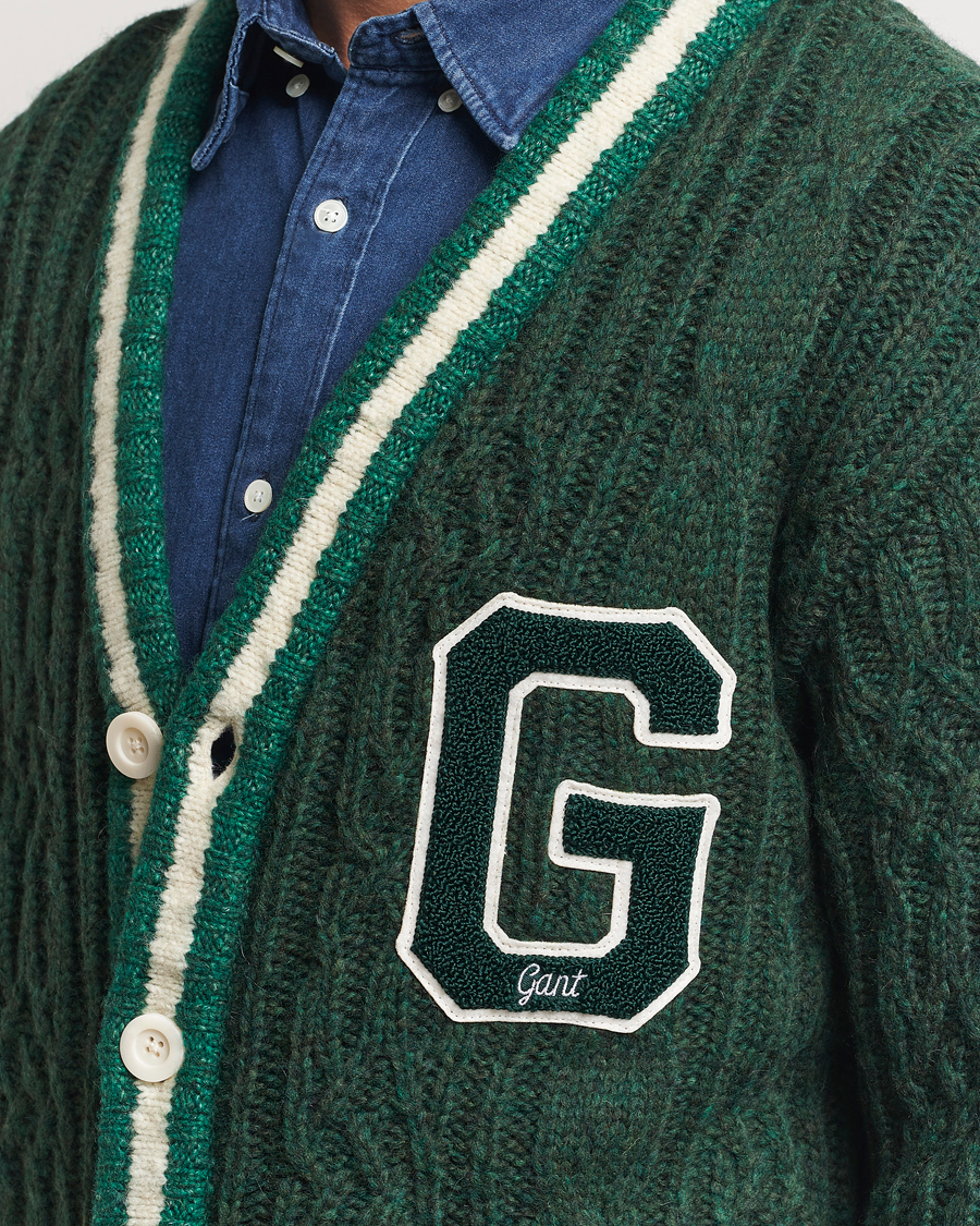 Hombres | Jerséis y prendas de punto | GANT | Seasonal G Cable V-neck Cardigan Tartan Green