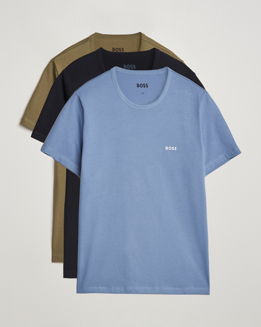 Hombres | Camisetas | BOSS BLACK | 3-Pack Crew Neck T-Shirt Green/Black/Blue