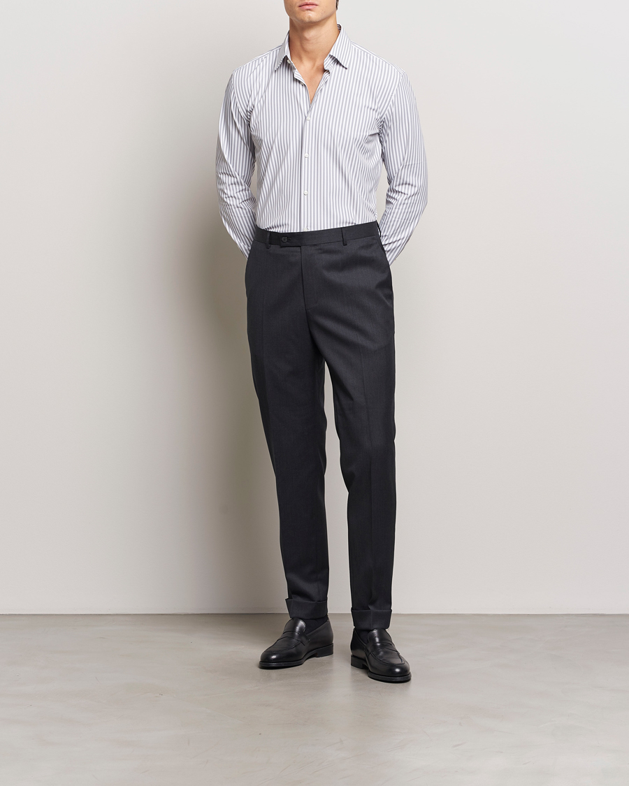 Hombres | Camisas | BOSS BLACK | Hank Striped 4-Way Stretch Shirt Grey/White