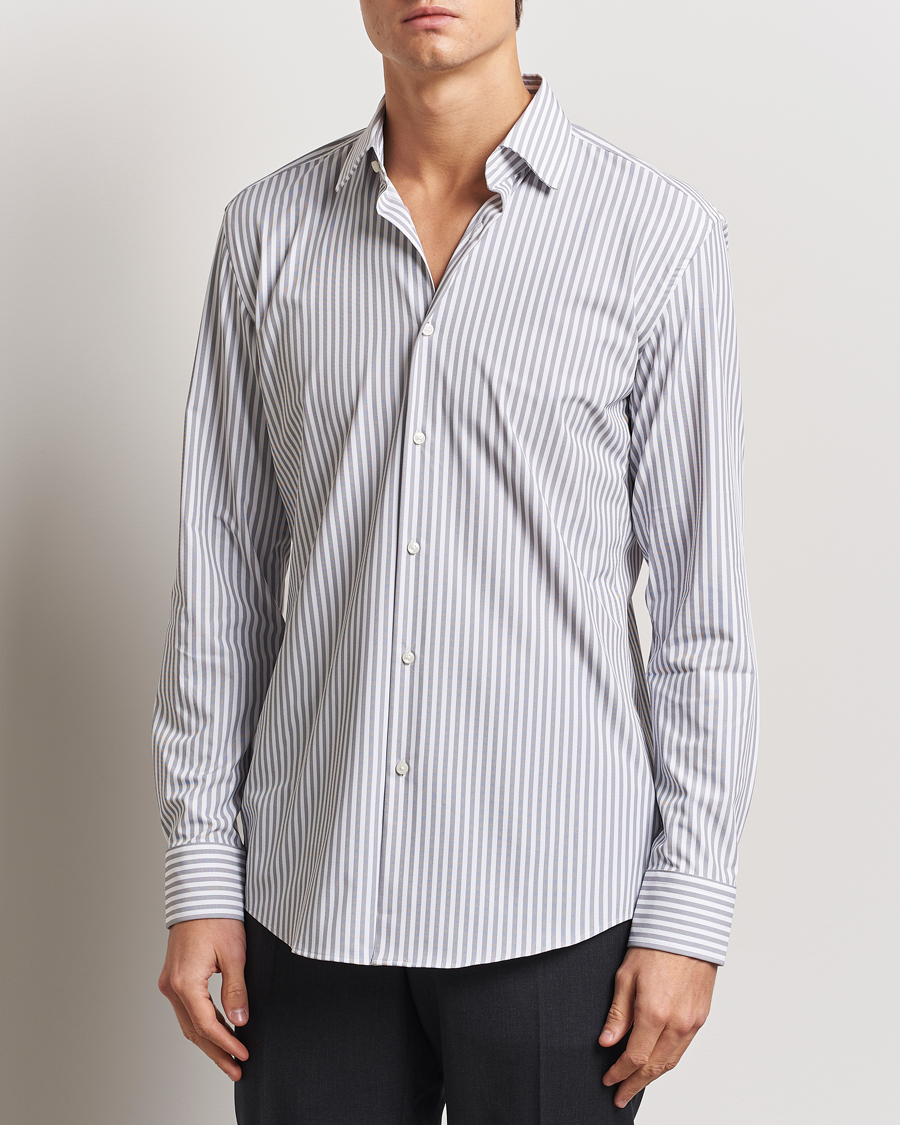 Hombres | Camisas | BOSS BLACK | Hank Striped 4-Way Stretch Shirt Grey/White