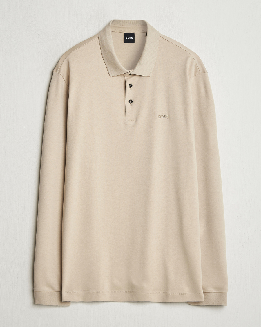 Hombres | Jerséis y prendas de punto | BOSS BLACK | Pado Mercerized Long Sleeve Polo Light Beige