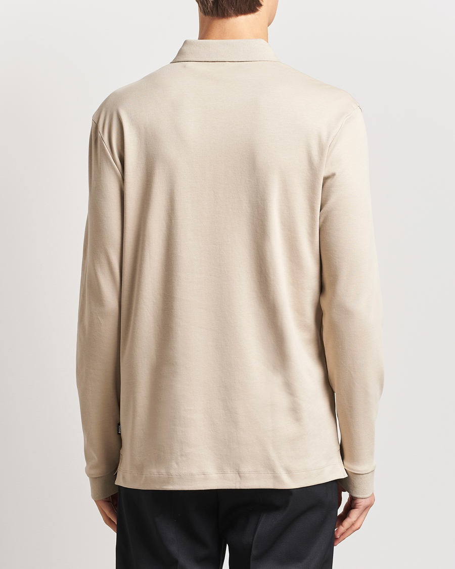 Hombres | Jerséis y prendas de punto | BOSS BLACK | Pado Mercerized Long Sleeve Polo Light Beige