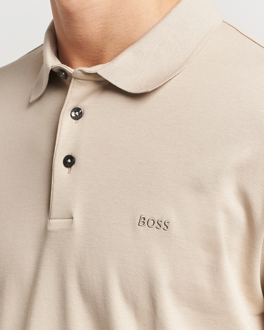 Hombres | Jerséis y prendas de punto | BOSS BLACK | Pado Mercerized Long Sleeve Polo Light Beige