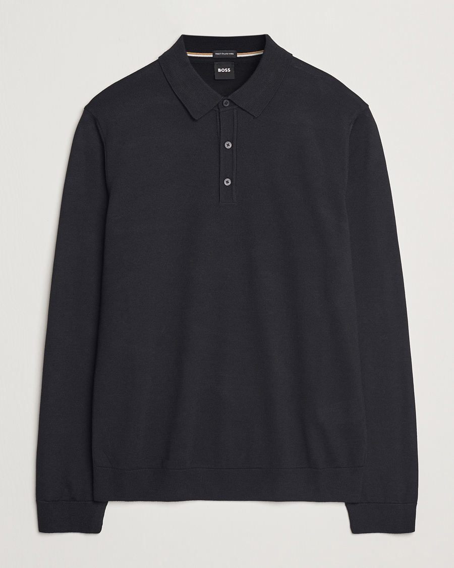 Hombres | Jerséis y prendas de punto | BOSS BLACK | Lancione Merino Knitted Polo Black