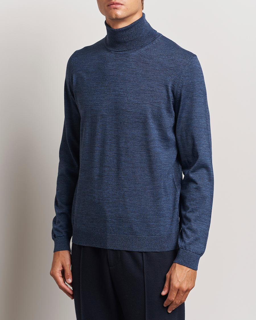 Hombres | Jerséis y prendas de punto | BOSS BLACK | Musso Merino Knitted Polo Bright Blue
