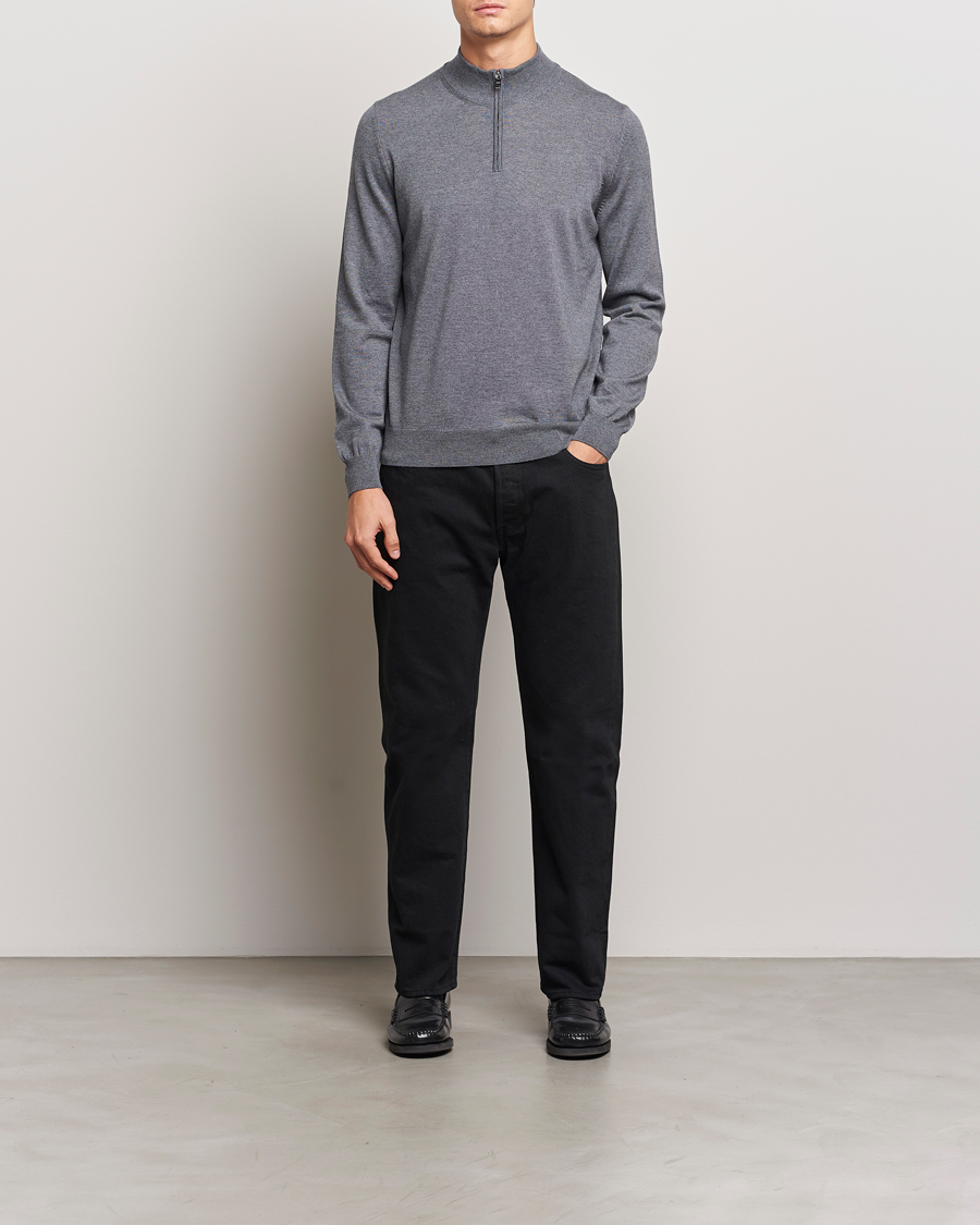 Hombres | Jerséis y prendas de punto | BOSS BLACK | Ebenji Merino Knitted Half Zip Medium Grey