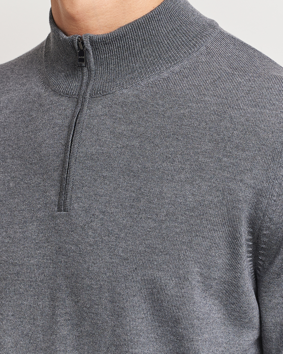 Hombres | Jerséis y prendas de punto | BOSS BLACK | Ebenji Merino Knitted Half Zip Medium Grey