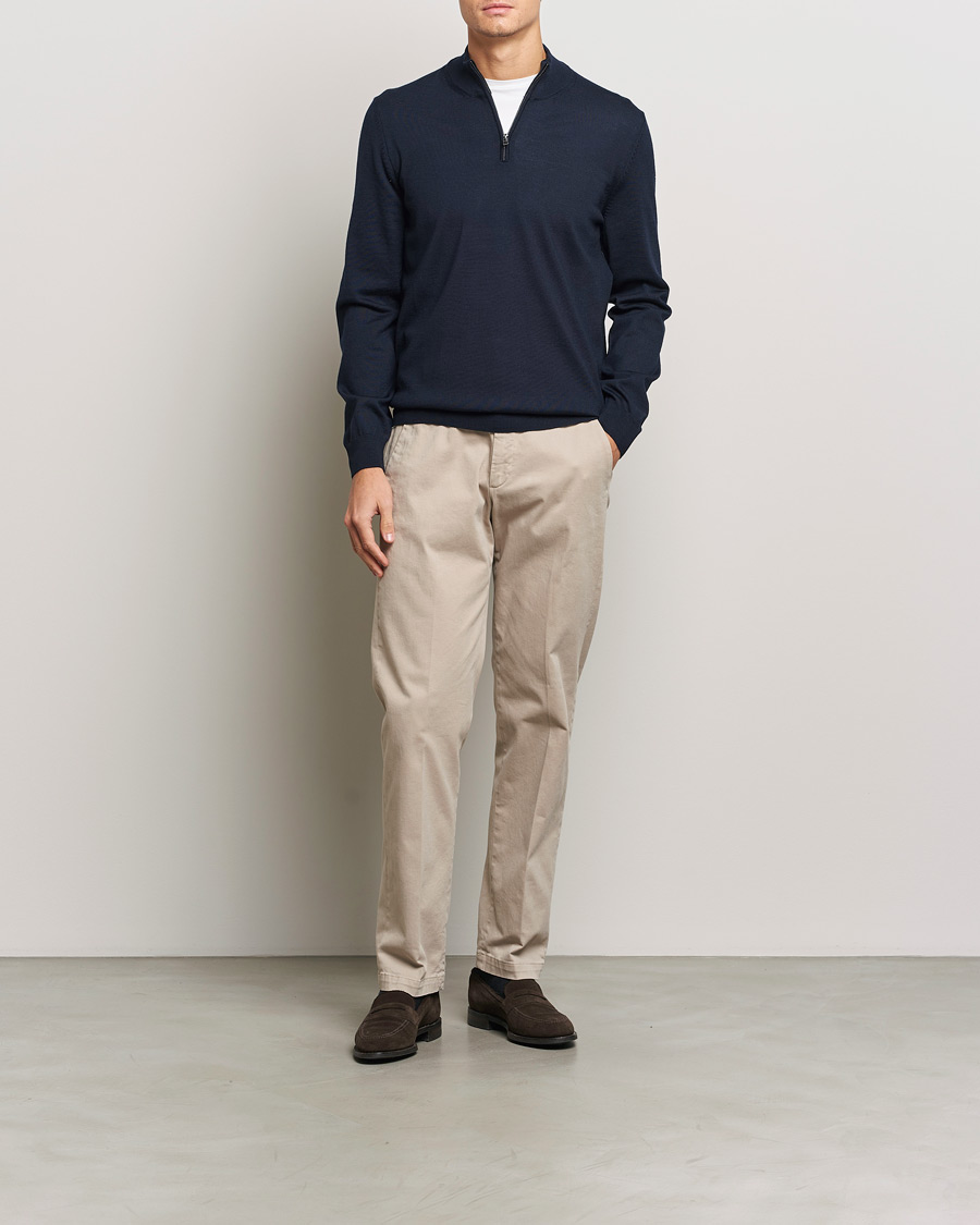Hombres | Jerséis y prendas de punto | BOSS BLACK | Ebenji Merino Knitted Half Zip Dark Blue