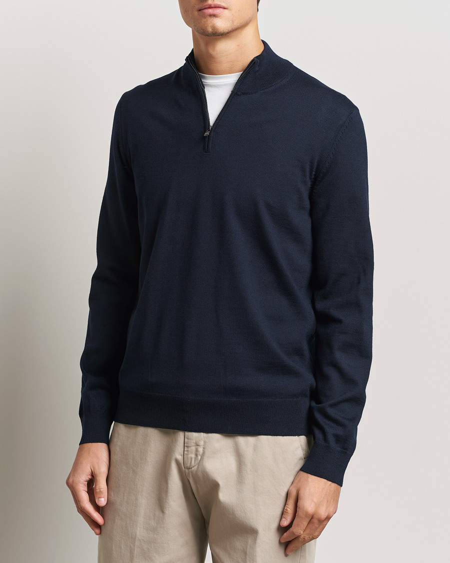 Hombres | Jerséis y prendas de punto | BOSS BLACK | Ebenji Merino Knitted Half Zip Dark Blue