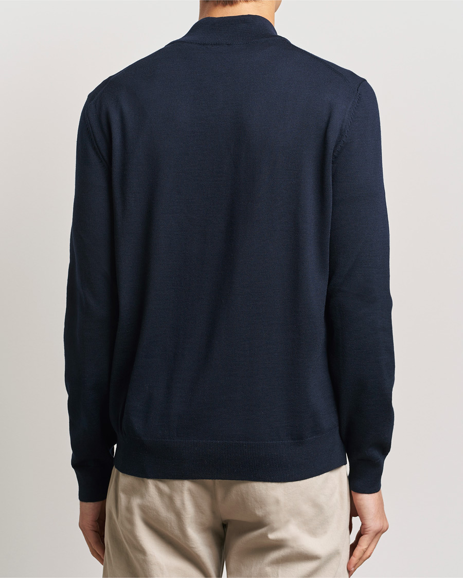 Hombres | Jerséis y prendas de punto | BOSS BLACK | Ebenji Merino Knitted Half Zip Dark Blue