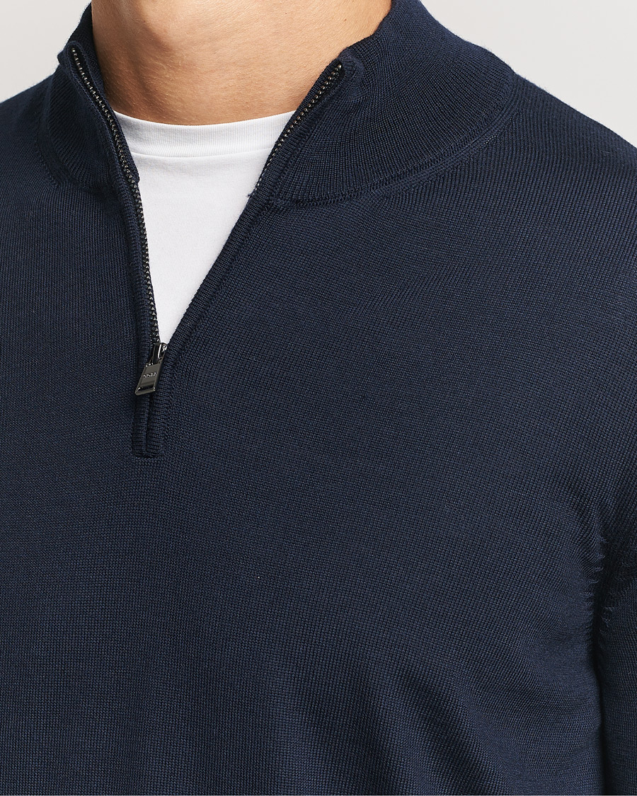 Hombres | Jerséis y prendas de punto | BOSS BLACK | Ebenji Merino Knitted Half Zip Dark Blue