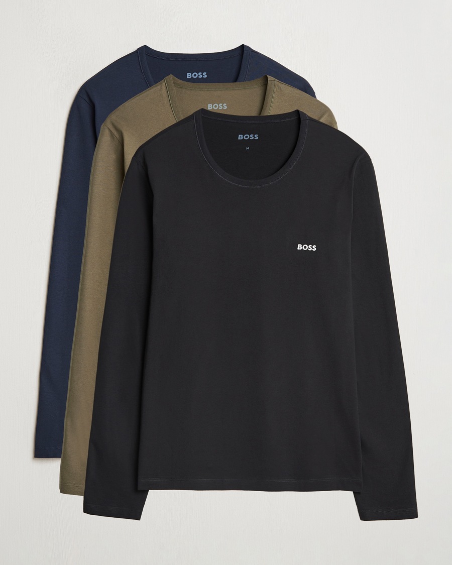Hombres | Camisetas | BOSS BLACK | 3-Pack Long Sleeve T-Shirt Navy/Green/Black