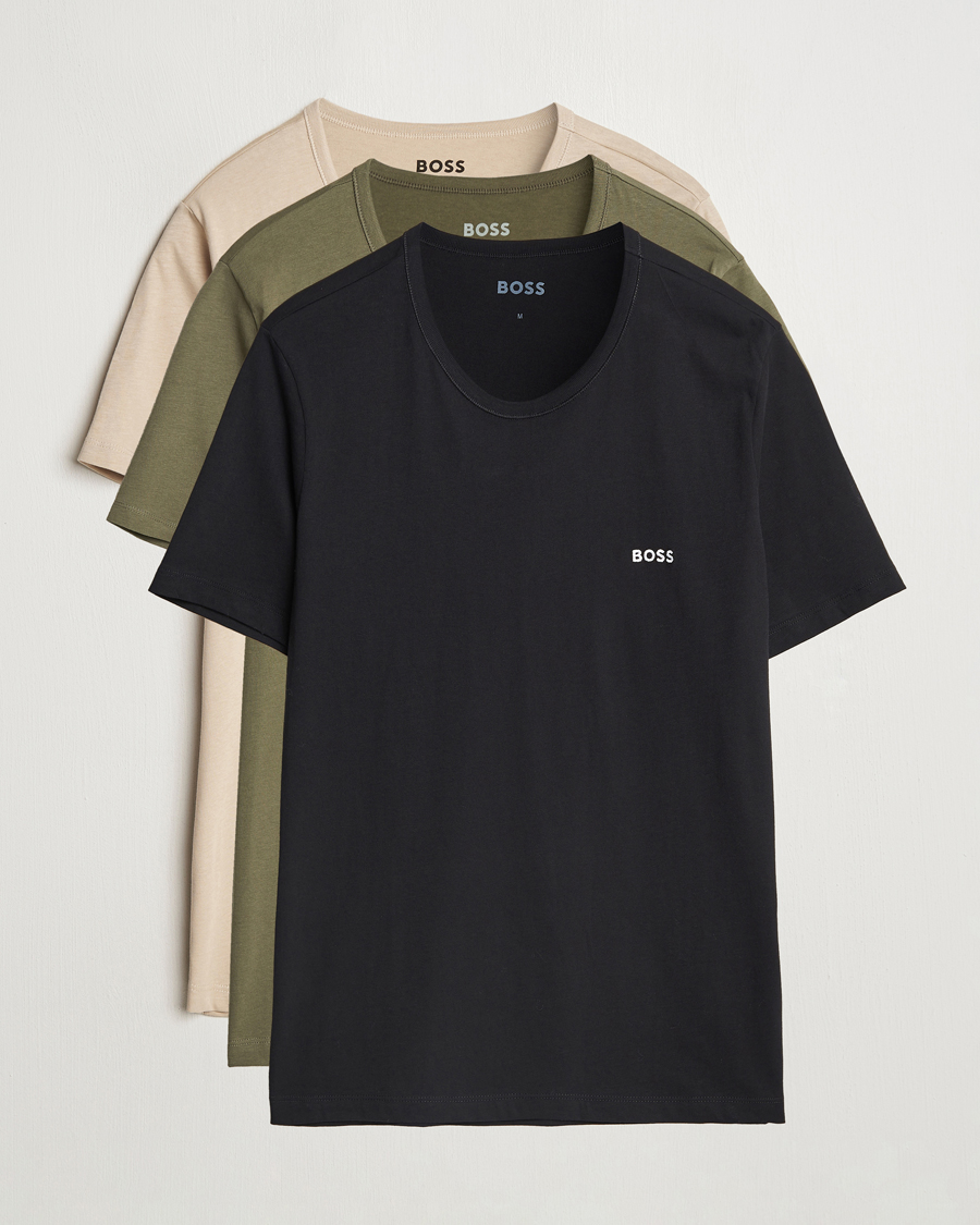 Hombres | Camisetas | BOSS BLACK | 3-Pack Crew Neck T-Shirt Beige/Black/Green
